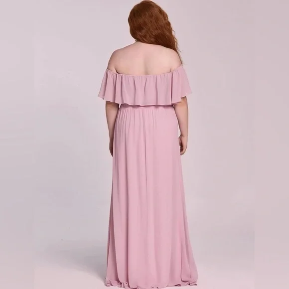 NWT - Plus Size Pink Off the Shoulder Formal Dress with Thigh Split - Picture 6 of 8